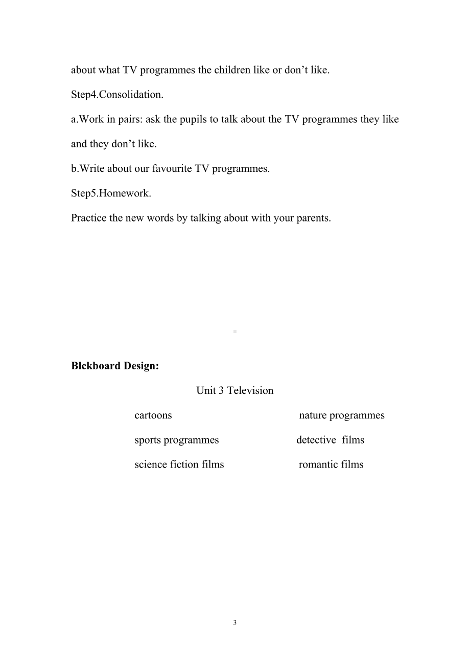 Unit 3 Television-Lesson 1-教案、教学设计-县级公开课-外研剑桥版五年级下册(配套课件编号：600fd).doc_第3页