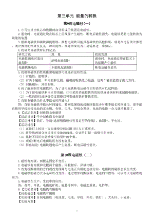 小学科学青岛版五四制五年级下册第三单元《能量的转换》知识点整理（共4课）.doc