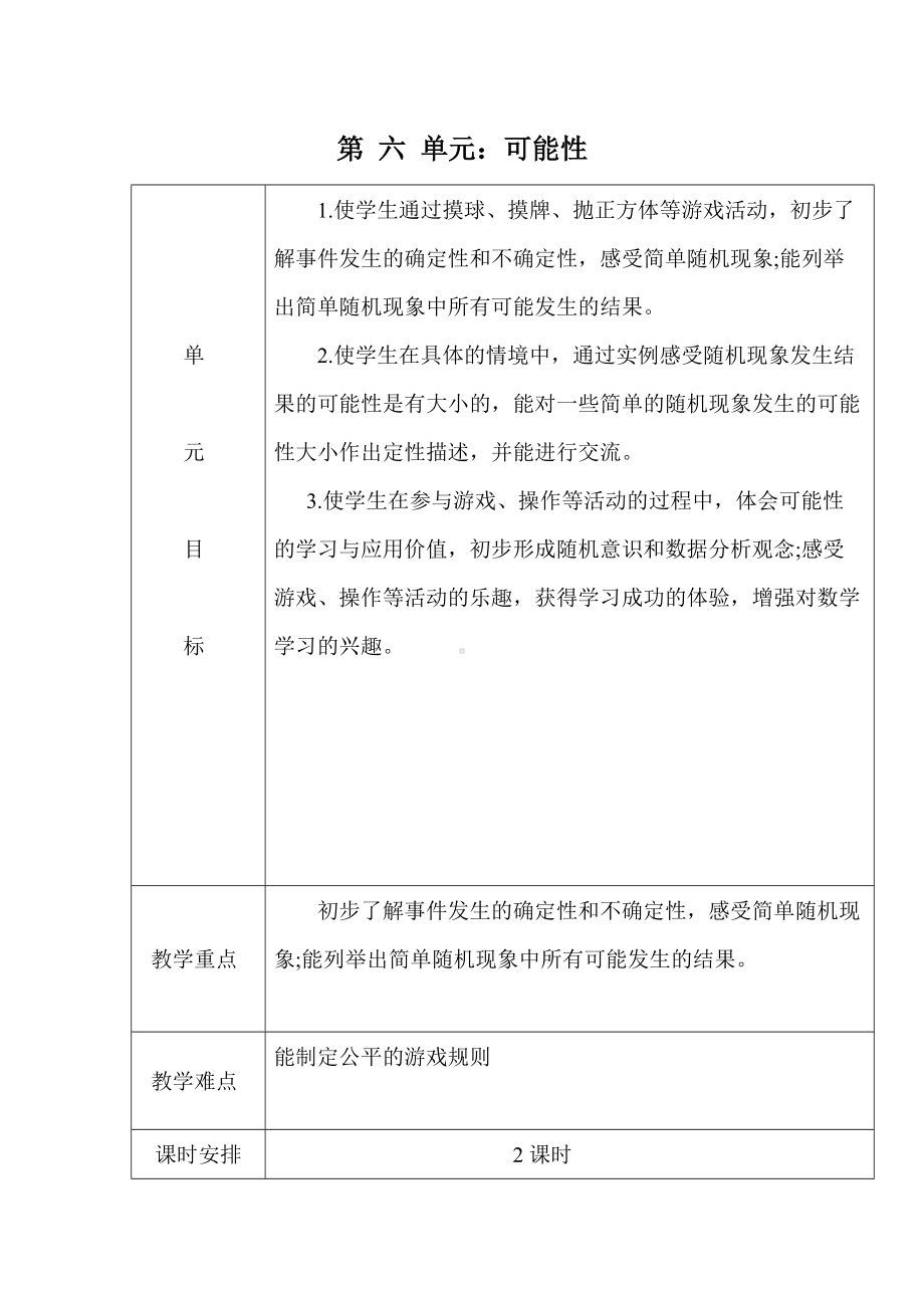 苏教版四年级数学上册第六单元《可能性》集体备课教案（共2课时）.doc_第1页