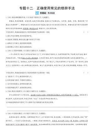 2023届老高考语文复习练习 专题十二　正确使用常见的修辞手法（含解析）.docx