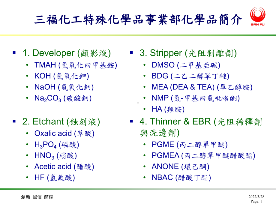 三福化工特殊化学品事业部化学品简介.课件.ppt_第1页