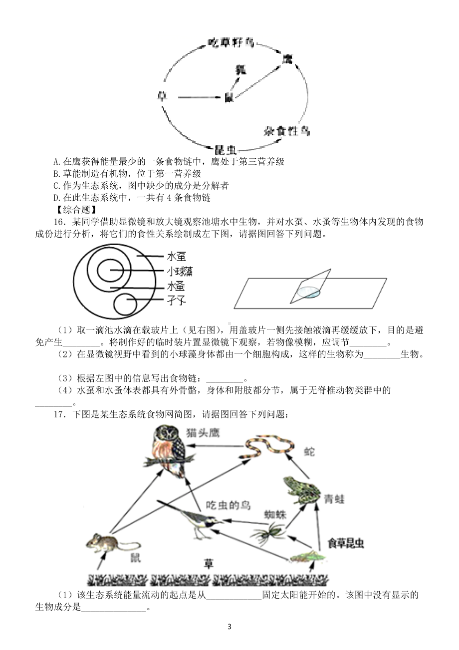 初中生物中考总复习《了解生物圈》专项练习（附参考答案）.docx_第3页