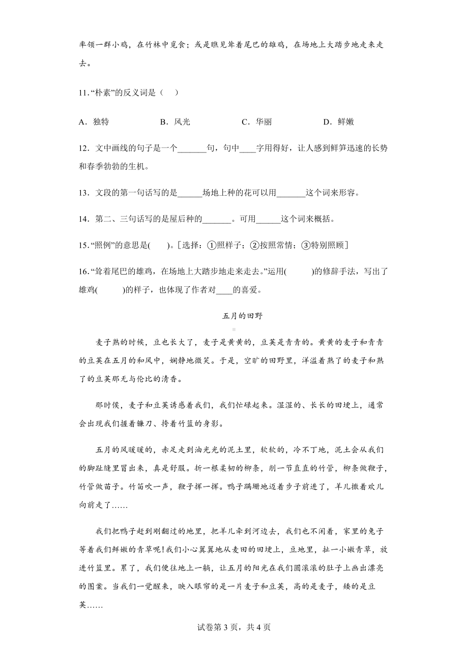 统编版四年级下册《语文》阅读专题训练（一）（含答案解析）.docx_第3页