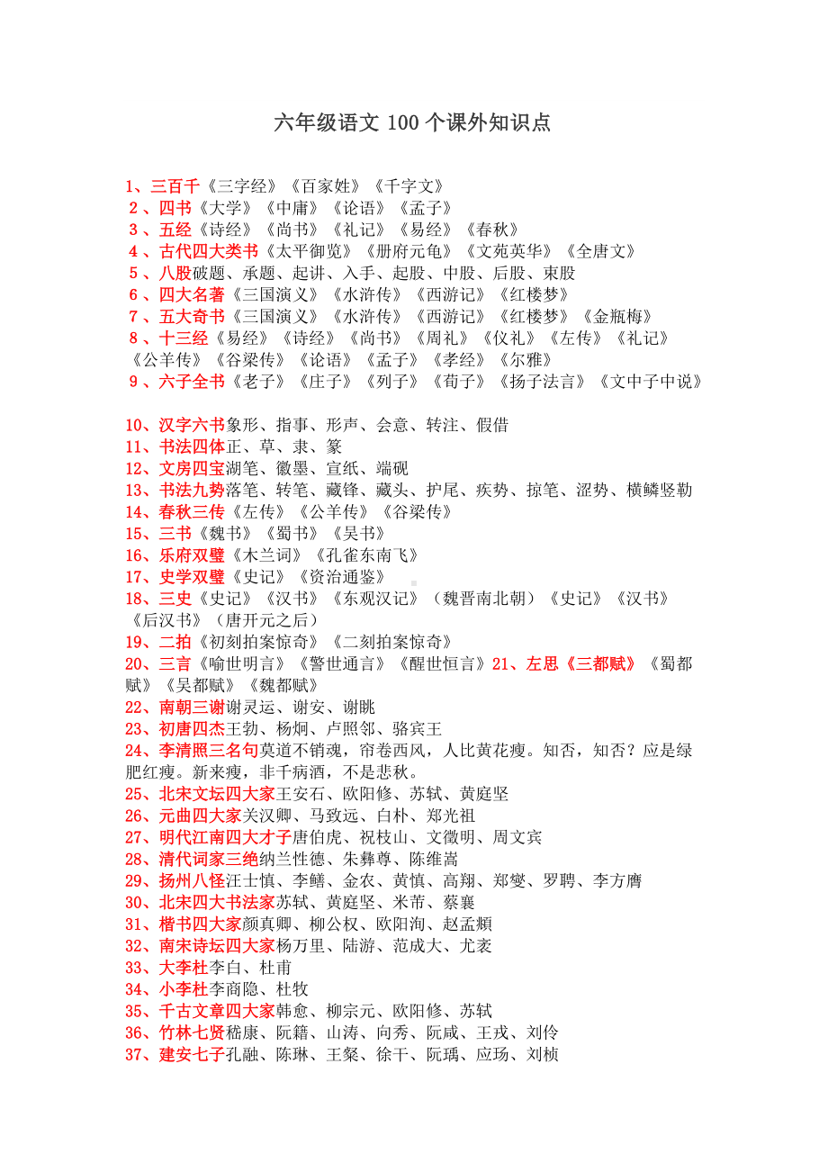 部编版六年级下册《语文》《语文》100个课外知识点.doc_第1页