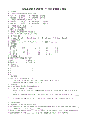 2020年湖南省怀化市小升初语文真题及答案.doc