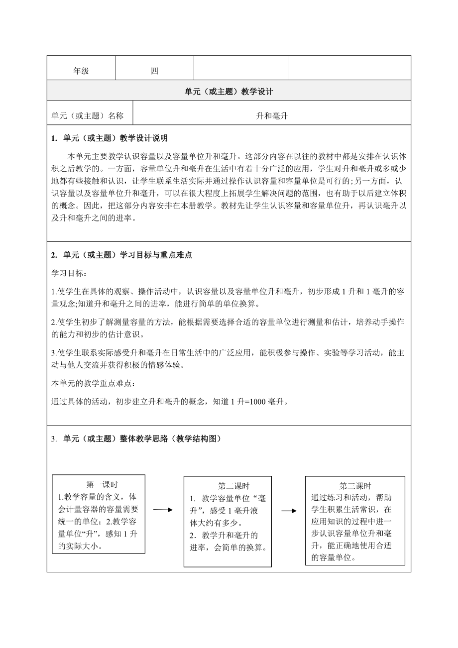 《认识升和毫升》教学设计-优质教案.doc_第1页