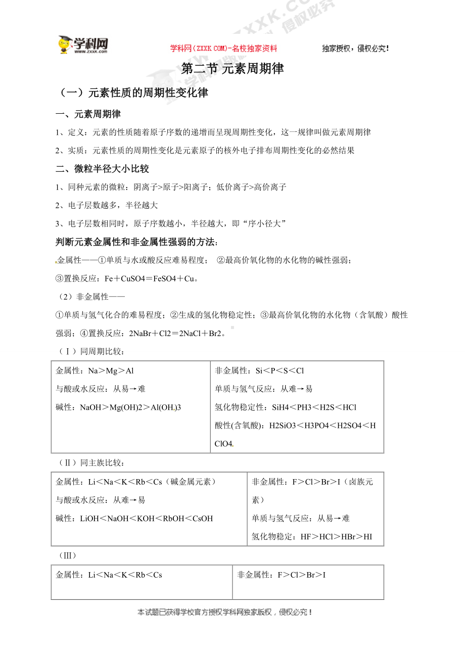 （2019）新人教版高中化学必修第一册4.2 元素周期律-基础知识讲义.doc_第1页