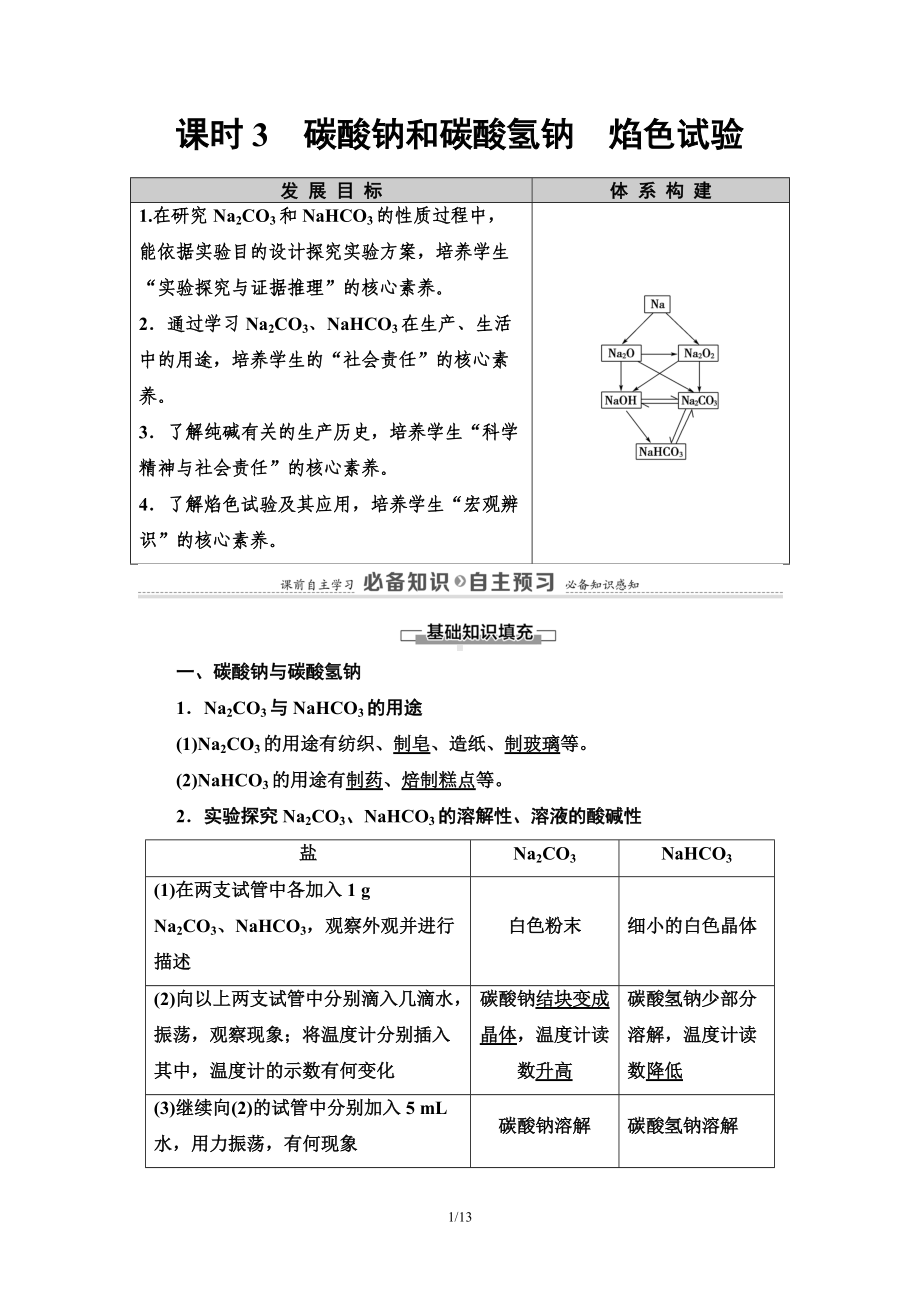 第2章 第1节 课时3　碳酸钠和碳酸氢钠　焰色试验 讲义 -（2019）新人教版高中化学必修第一册.doc_第1页