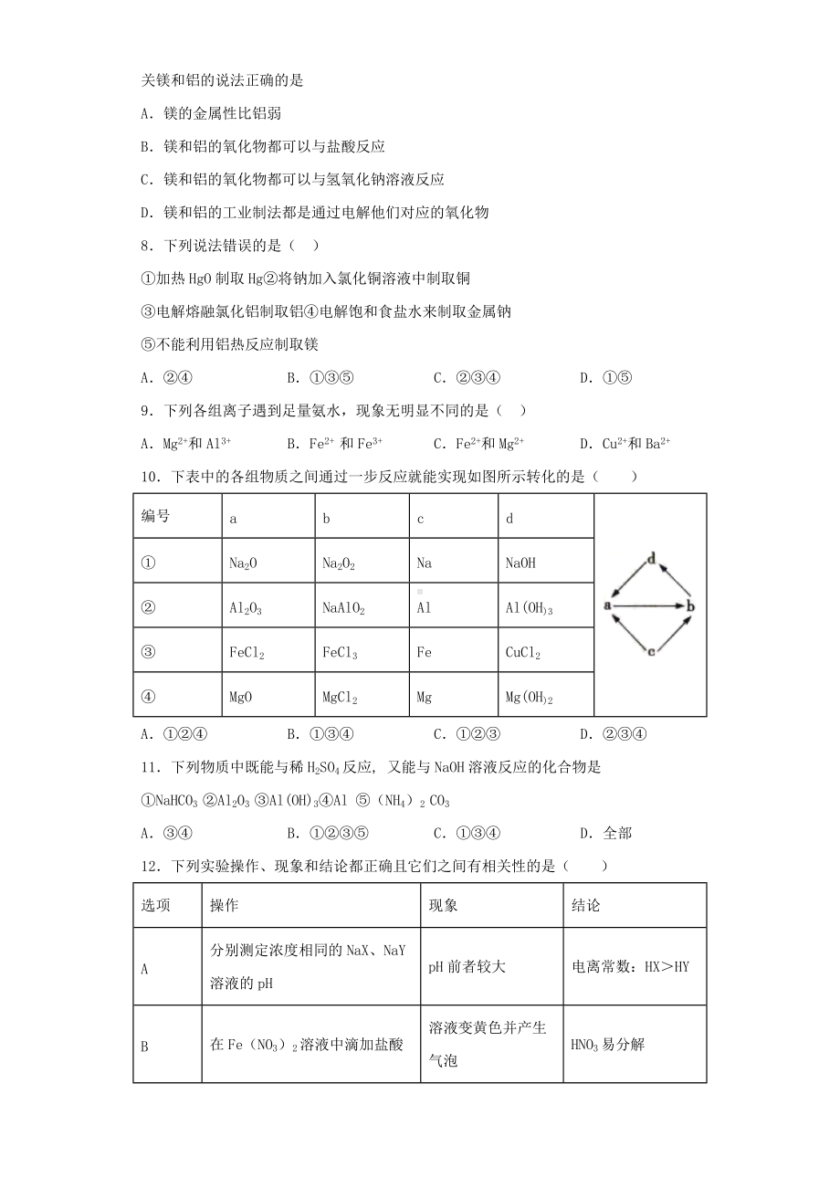 （2019）新人教版高中化学必修第一册第三章《铁金属材料》测试题（含答案）.docx_第2页