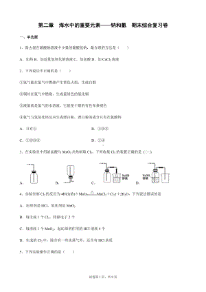 第二章 海水中的重要元素-钠和氯 期末综合复习卷 -（2019）新人教版高中化学高一上学期必修第一册.docx