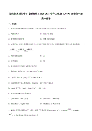 （2019）新人教版高中化学高一上学期必修第一册期末考试仿真模拟试卷1期末复习单元过关检测.docx