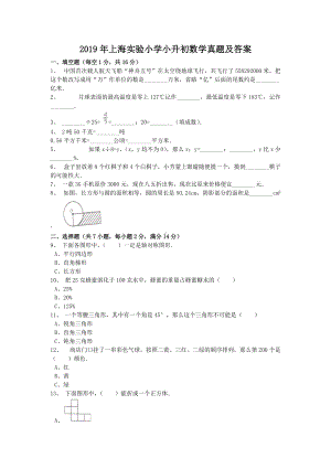 2019年上海实验小学小升初数学真题及答案.doc