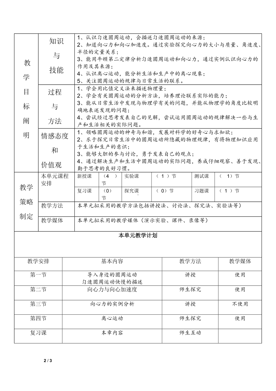 《匀速圆周运动》单元教学设计-精品教案.doc_第2页