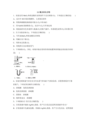 （2019）新人教版高中化学必修第一册2.2氯及其化合物寒假作业（无答案）.doc