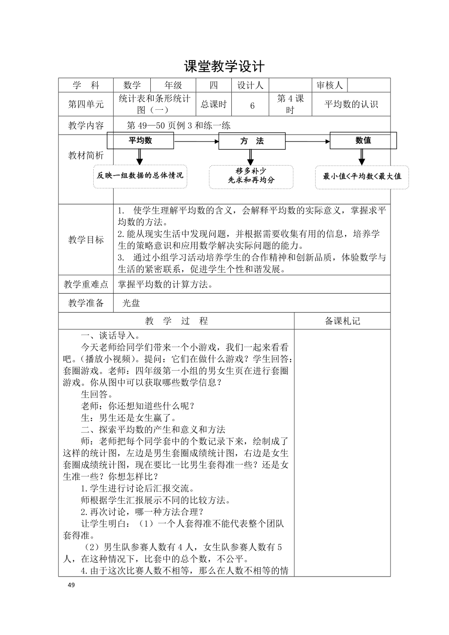 无锡学校苏教版四年级数学上册《平均数》集体备课教案及课件（公开课）.zip