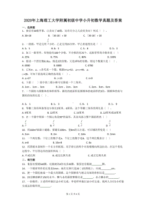 2020年上海理工大学附属初级中学小升初数学真题及答案.doc