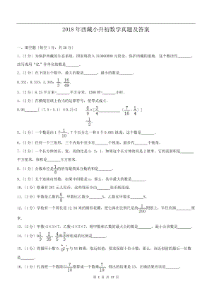 2018年西藏小升初数学真题及答案.doc