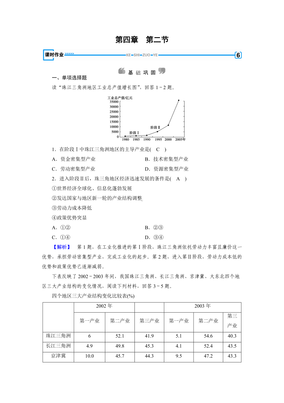 2017年春人教版地理必修三课时作业：第4章 第2节区域工业化与城市化-以我国珠江三角洲地区为例.doc_第1页