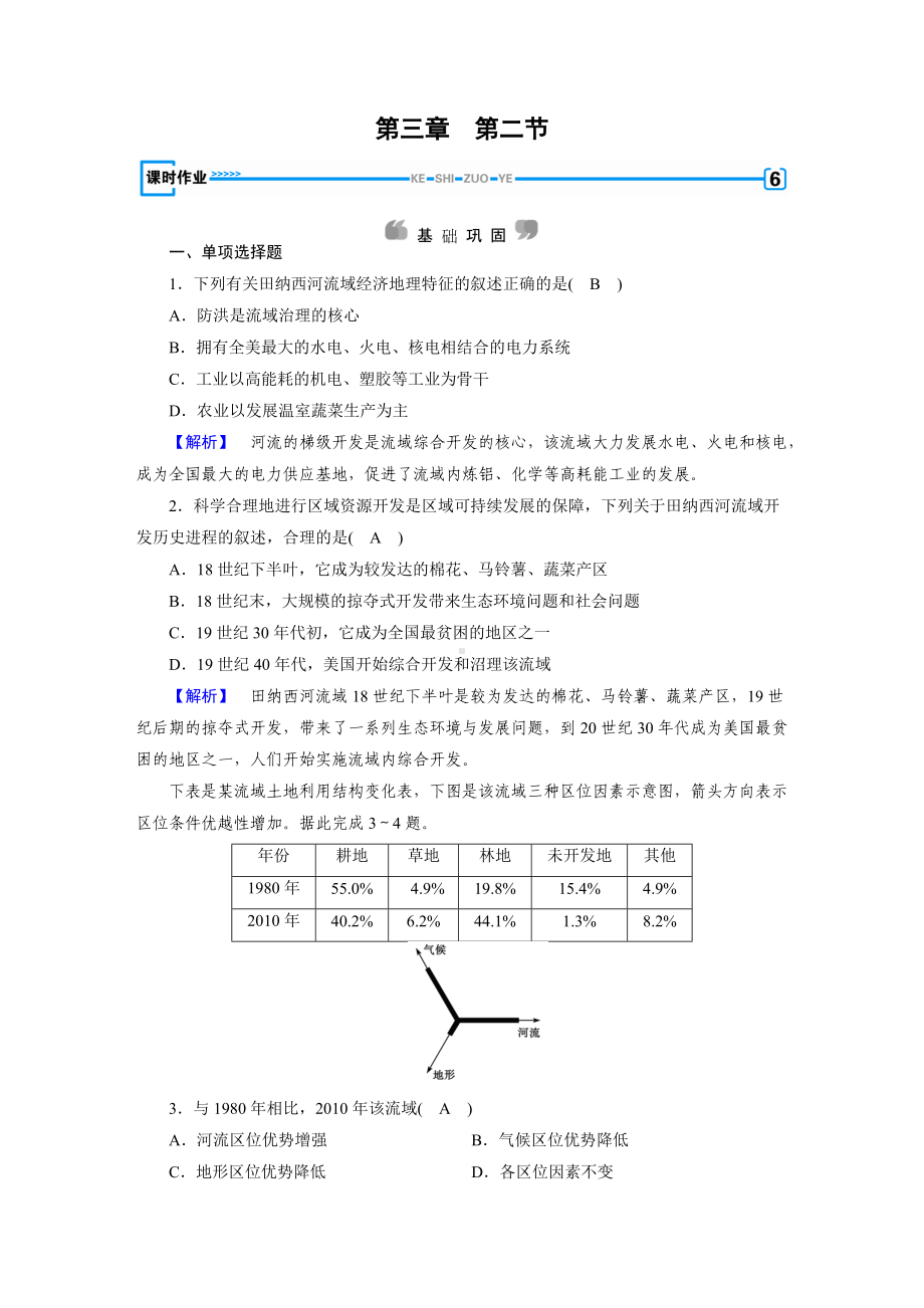 2017年春人教版地理必修三课时作业：第3章 第2节流域的综合开发-以美国田纳西河流域为例.doc_第1页