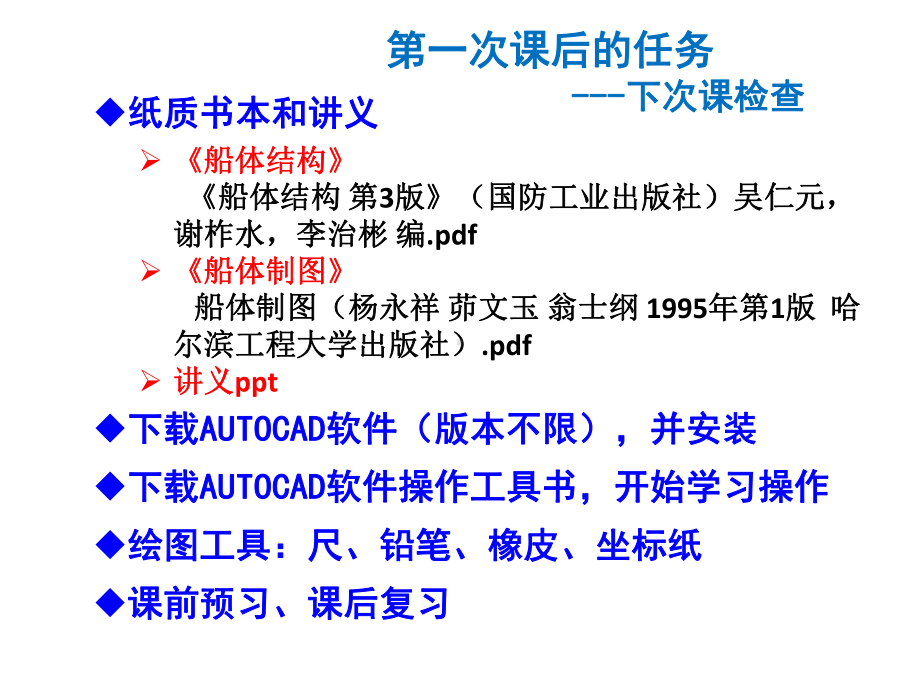 《船舶制图》课件：第一次课后的任务.ppt_第1页