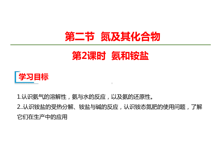 （2019）新人教版高中化学必修二第五章 化工生产中的重要非金属元素 第2节 第2课时 氨和铵盐ppt课件.ppt_第1页