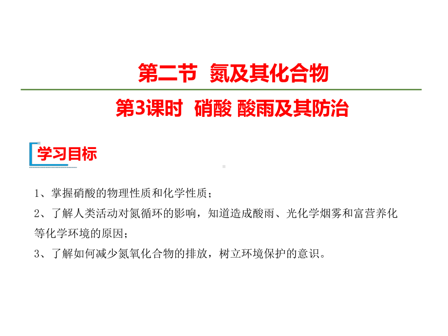 （2019）新人教版高中化学必修二第五章 化工生产中的重要非金属元素 第2节 第3课时 硝酸 酸雨及其防治ppt课件.ppt_第1页