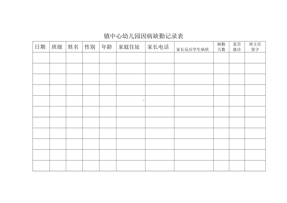 镇中心幼儿园因病缺勤记录表.docx_第1页