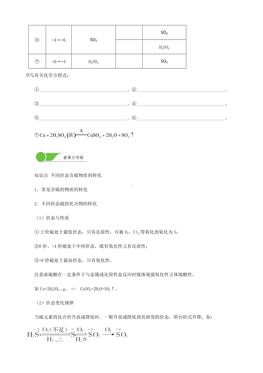 （2019）新人教版高中化学必修二001硫及其化合物模块3不同价态含硫化合物的转化寒假衔接讲义（机构用）.docx_第2页