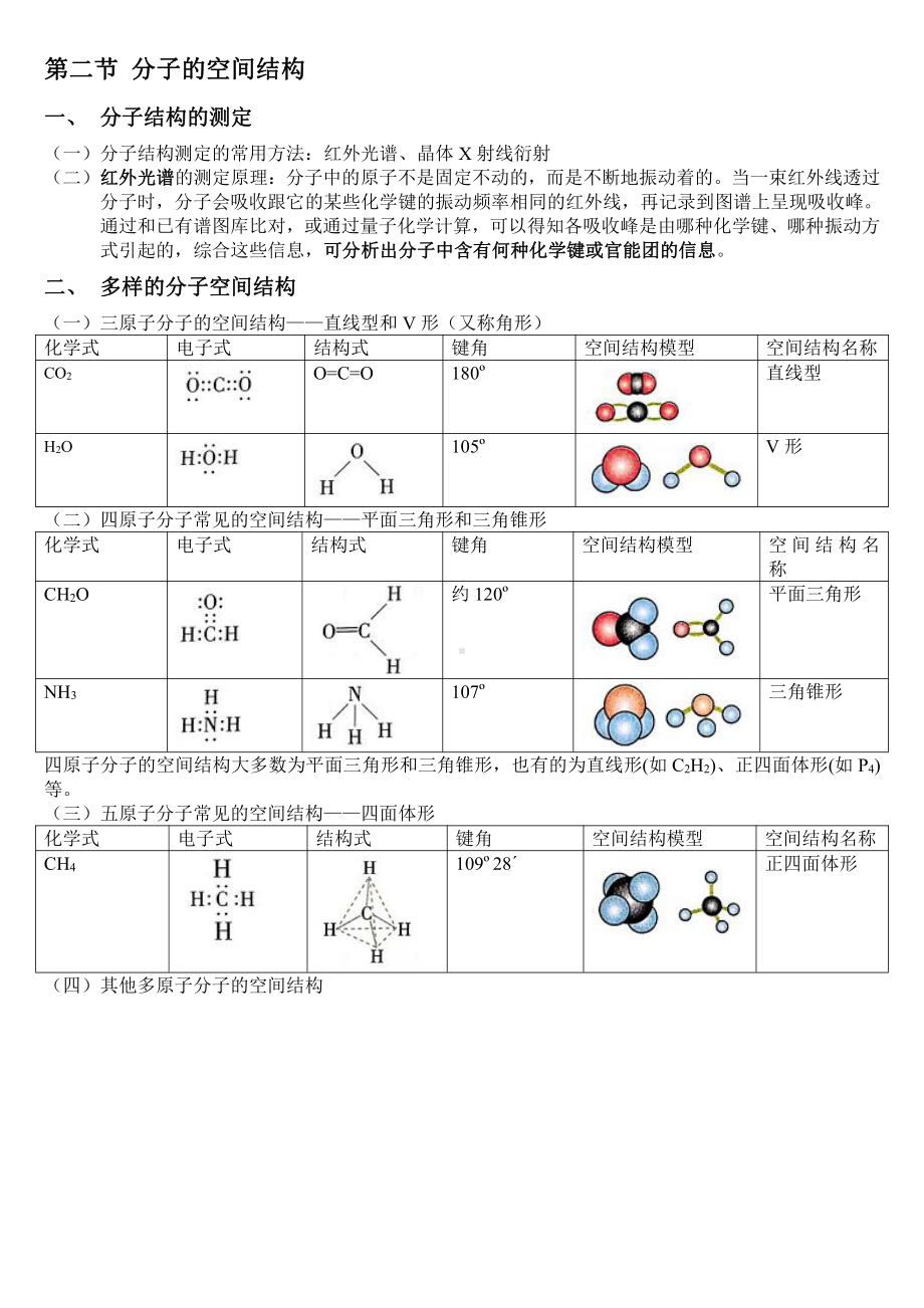 2.2 分子的空间结构基础知识 -（2019新）人教版高中化学高二选择性必修二.doc_第1页