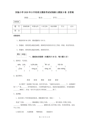 实验小学2020年小升初语文模拟考试试卷新人教版B卷-含答案.doc