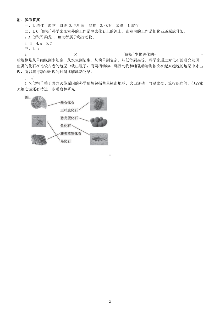 小学科学教科版六年级下册第二单元第6课《古代生物的多样性》课堂练习题（附参考答案）（2022新版）.doc_第2页