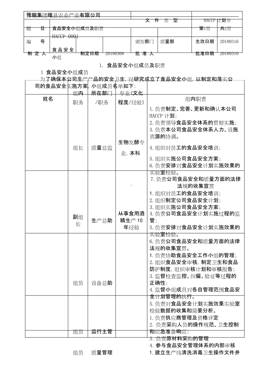 食品安全小组成员及职责.doc_第1页