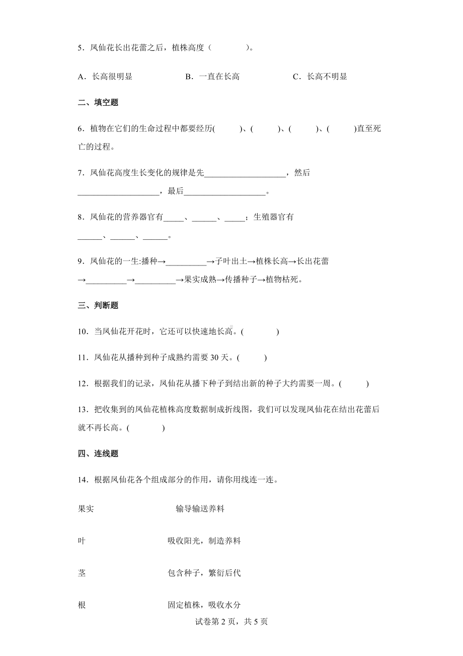 2022教科版四年级下册科学1.8凤仙花的一生同步练习（含答案）.docx_第2页