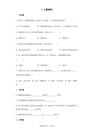 2022教科版四年级下册科学1.4茎和叶同步练习（含答案）.docx