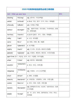 （2020）新牛津译林版高中英语选择性必修第三册高二上学期单词表.docx
