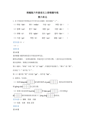 2022年部编版语文六年级上册第六单元错题专练测试卷(含答案解析).docx