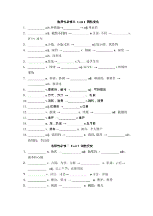 Units 1-4 词性变化汇总 （2020）新牛津译林版高中英语选择性必修第三册 .docx