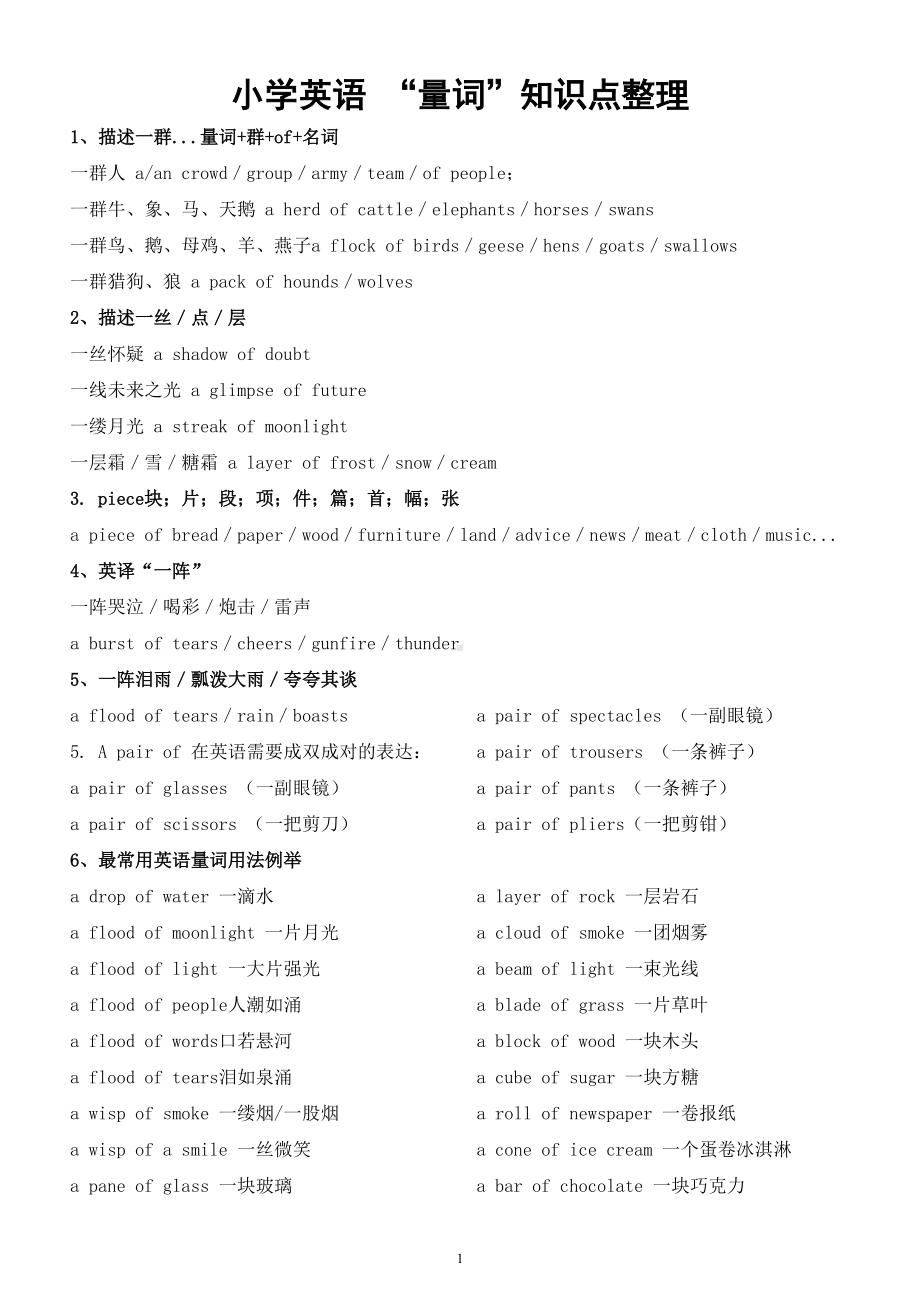 小学英语“量词”知识点整理（直接打印每生一份熟记）.doc_第1页