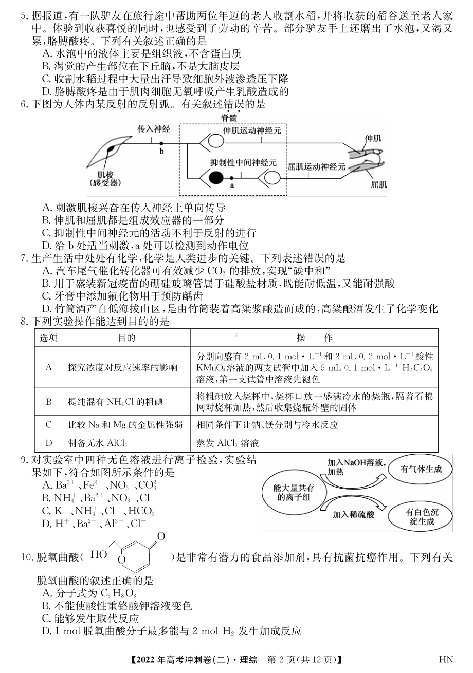 2022届安徽省高考冲刺卷（二）理科综合试题.pdf_第2页