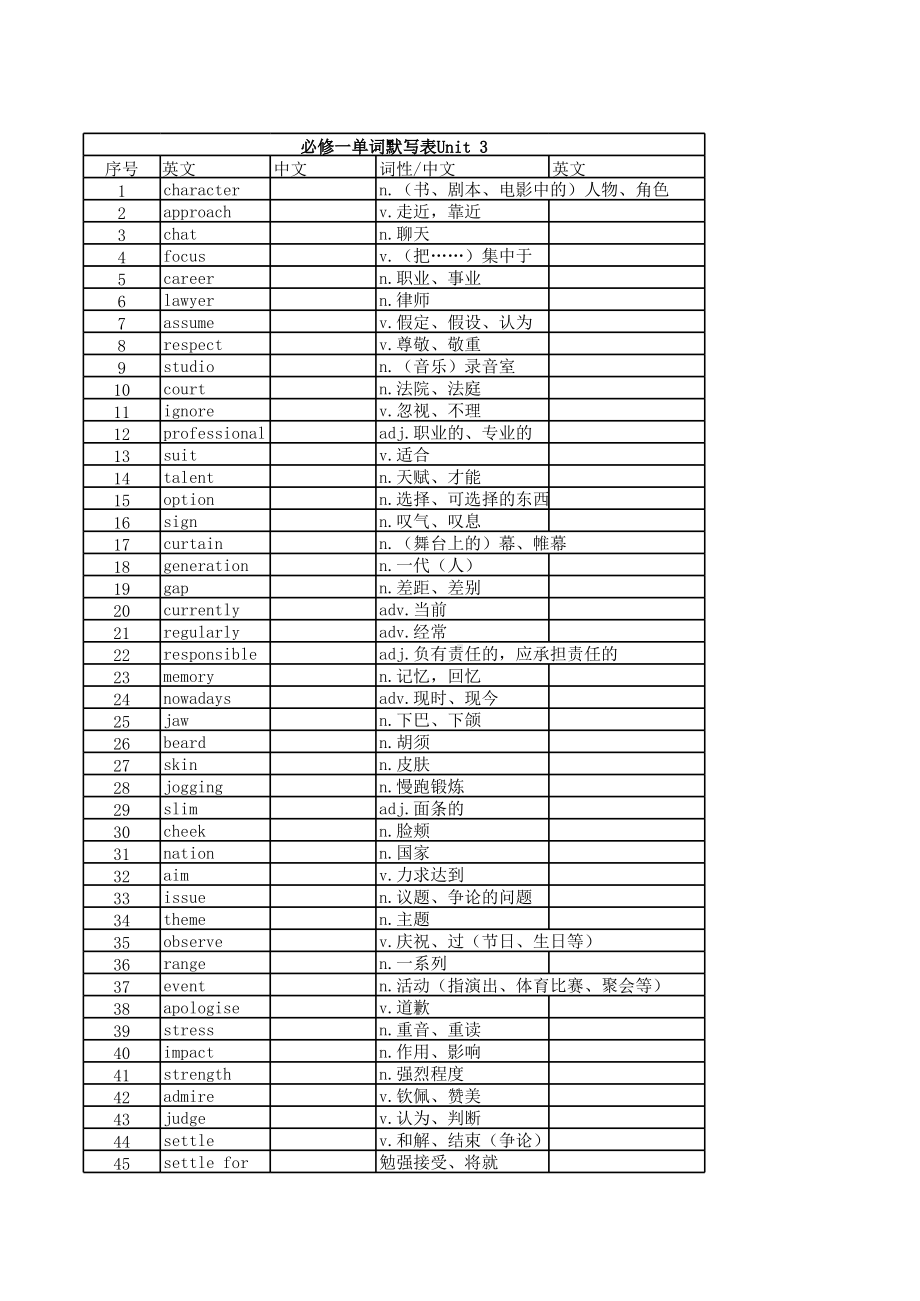 Unit3 单词默写表 -（2019）新外研版高中英语必修第一册.xls_第3页