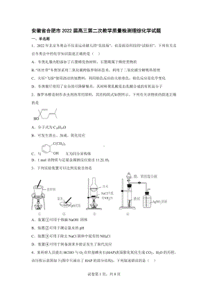 安徽合肥2022届高三第二次教学质量检测理综化学试题.doc