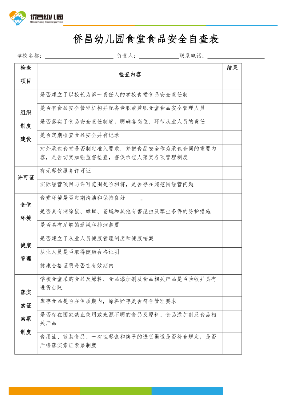 侨昌幼儿园食堂食品安全自查表1.docx_第1页