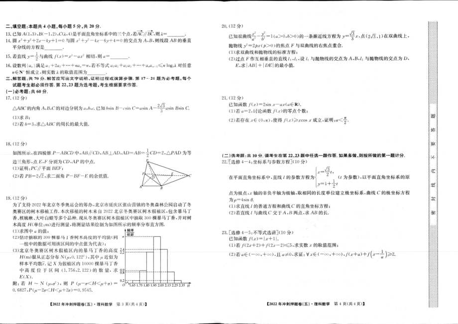 2022届安徽省高考冲刺卷（五）数学（理）试题.pdf_第2页