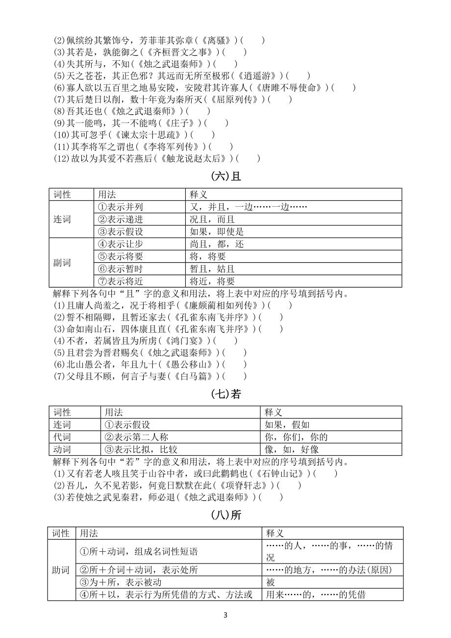 高中语文高考复习文言虚词汇总练习（共18个附参考答案）.docx_第3页