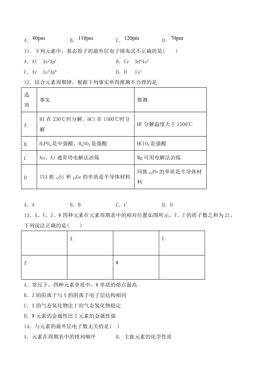 （2019）新鲁科版高中化学选择性必修二第一章《原子结构与元素性质》检测题（含答案）.docx_第3页