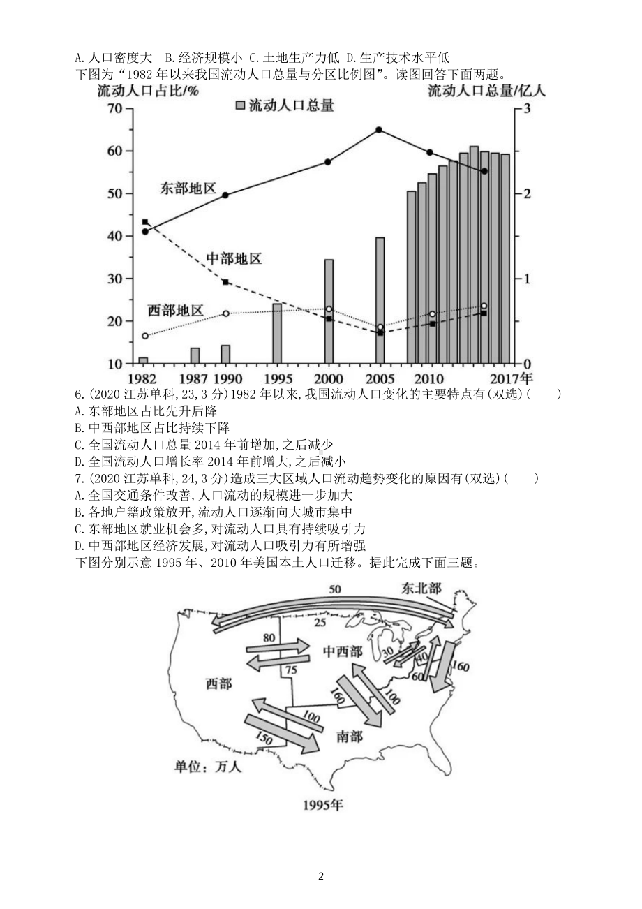 高中地理高考复习《人口迁移与人口容量》专项练习（五年高考真题附参考答案）.docx_第2页