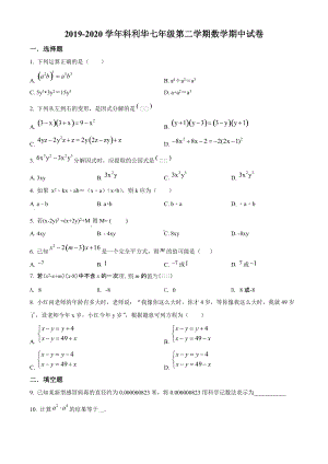 2019-2020南京科利华七年级下册数学期中试卷.doc