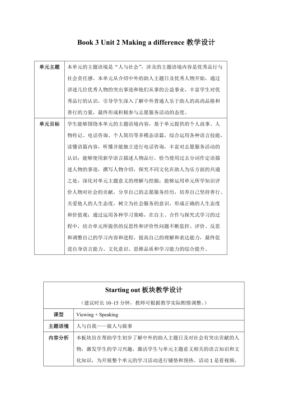 Unit 2 Starting out 教案-（2019）新外研版高中英语必修第三册.doc_第1页