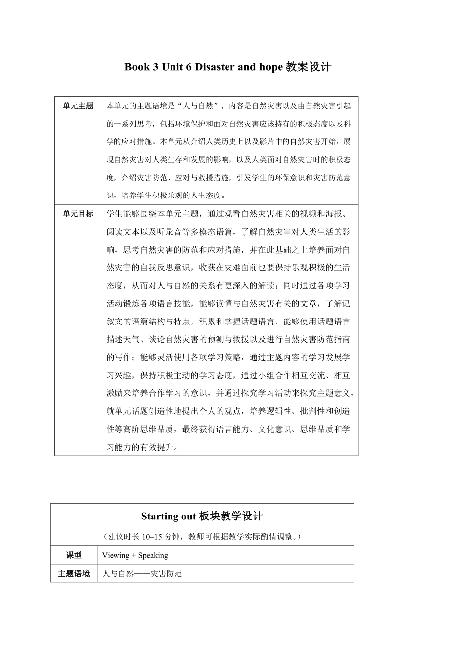 Unit 6 Starting out 教案-（2019）新外研版高中英语必修第三册.doc_第1页