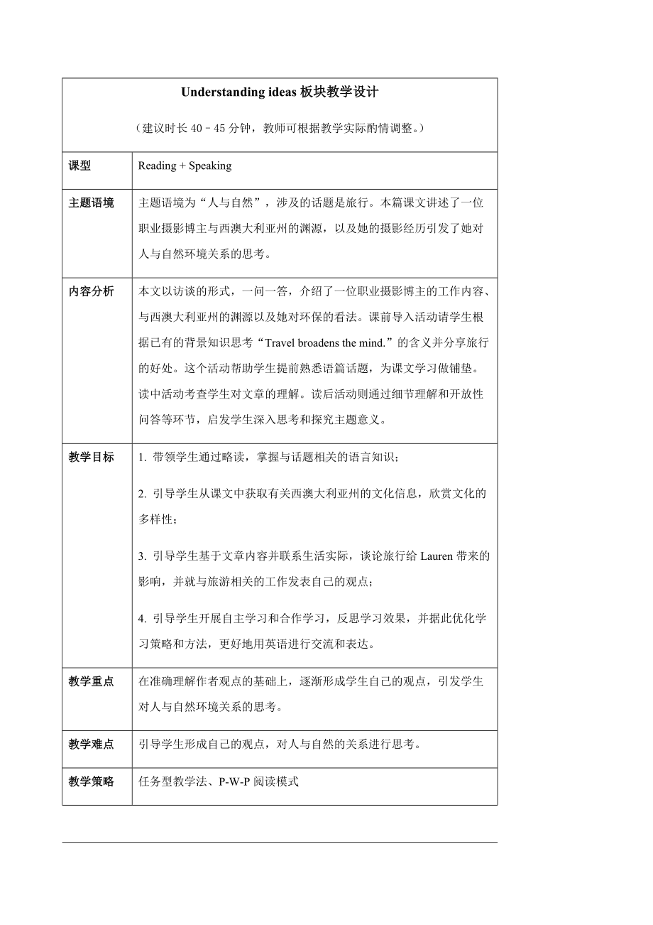 Unit 5 Understanding ideas 教案-（2019）新外研版高中英语高一必修第二册.docx_第1页